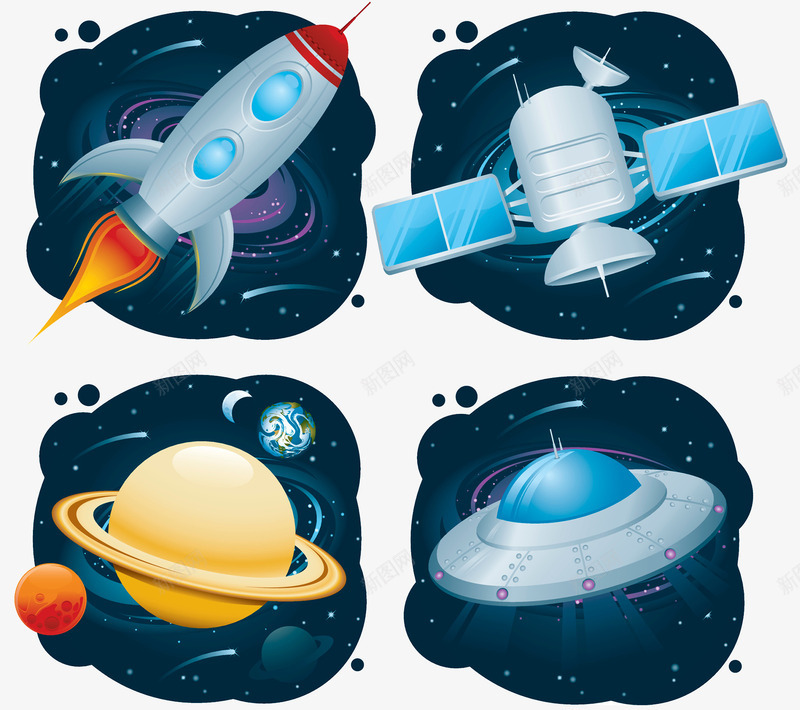 宇宙太空图案插画png免抠素材_88icon https://88icon.com 卫星 插画 火箭 科幻飞船