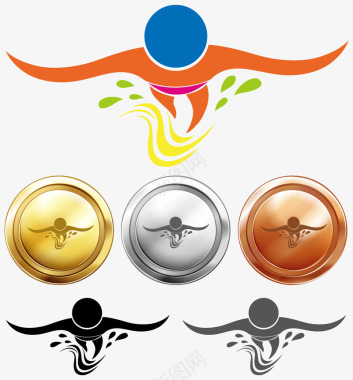 跳水金银铜奖牌与体育运动图标图标