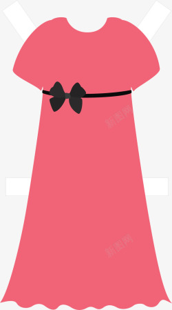 粉色圆领高腰连衣裙高清图片