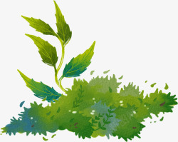 蓝绿色手绘漫画植物素材