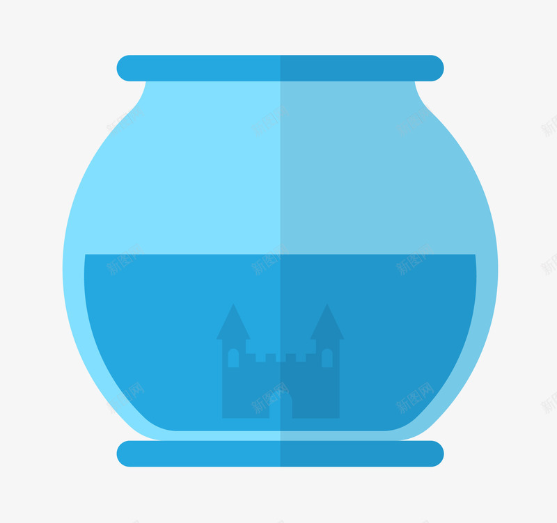 蓝色的透明玻璃鱼缸png免抠素材_88icon https://88icon.com 卡通手绘 玻璃 蓝色 透明 鱼缸