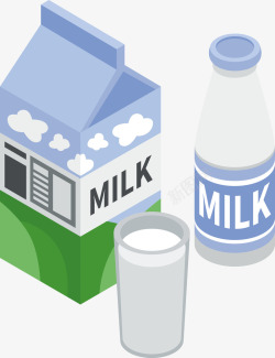 一盒牛奶与一瓶牛奶矢量图素材