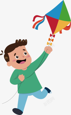 漫画中的风筝手绘放风筝少年矢量图高清图片