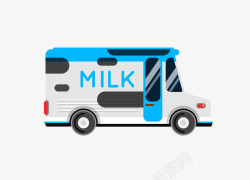 卡通手绘牛奶卡通车素材