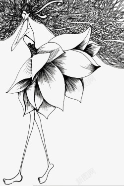 个性创意黑白美女花朵素材