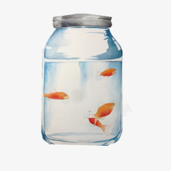 玻璃瓶里的鱼手绘画片素材