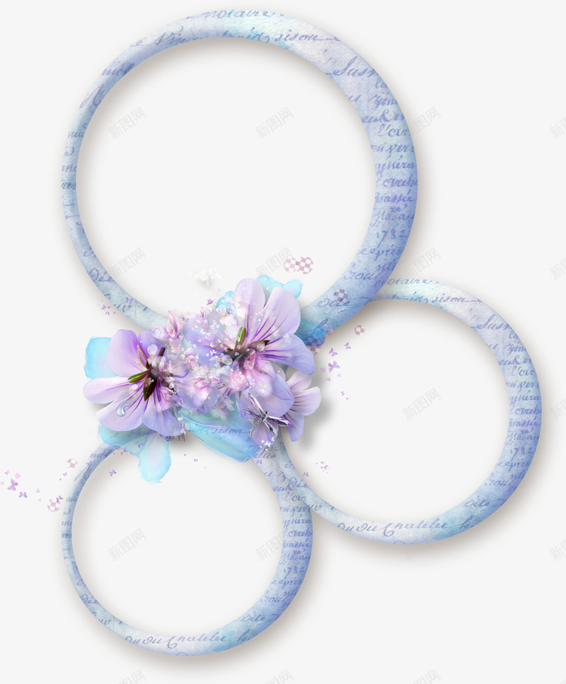 花朵装饰蓝色圆环png免抠素材_88icon https://88icon.com 漂亮圆环 蓝色圆环 装饰花朵