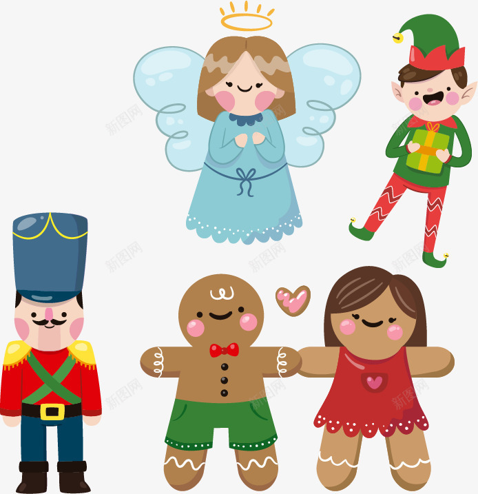 5个手绘圣诞节人物png免抠素材_88icon https://88icon.com 士兵 天使 矢量素材 精灵 饼干小人