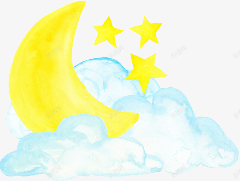 卡通手绘黄色的月丽星星png免抠素材_88icon https://88icon.com 创意 动漫动画 卡通手绘 星星 月亮 黄色的