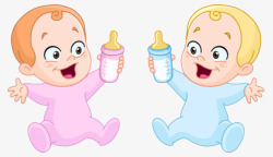 一对卡通小宝宝在喝奶素材