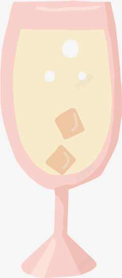 粉色手绘鸡尾酒果汁冰块矢量图素材