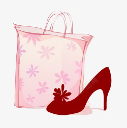 粉色购物袋和红色高跟鞋素材