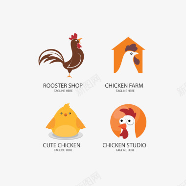 简约卡通文化标识可爱简约鸡类雏鸡标识矢量图图标图标