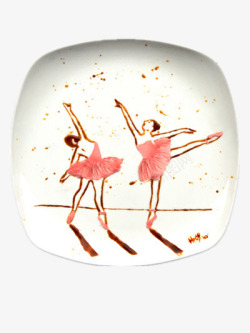 手绘芭蕾舞女孩盘子素材