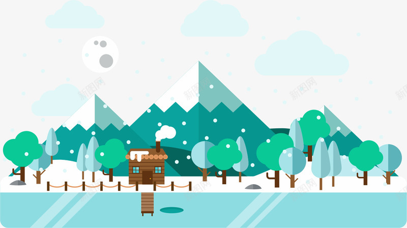 湖泊风景png免抠素材_88icon https://88icon.com 冬天 原始森林 深林 白雪 雪花