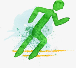 手绘跑步的绿色小人素材