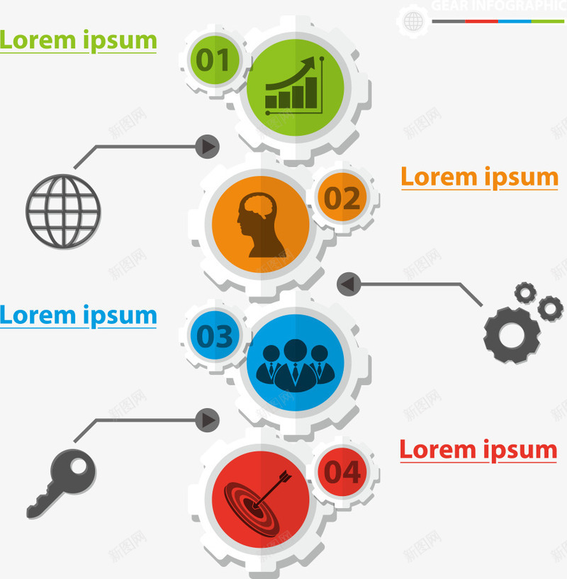 立体齿轮信息图表矢量图eps免抠素材_88icon https://88icon.com PPT元素 信息 信息图表 分类 图表 立体齿轮 齿轮信息 矢量图