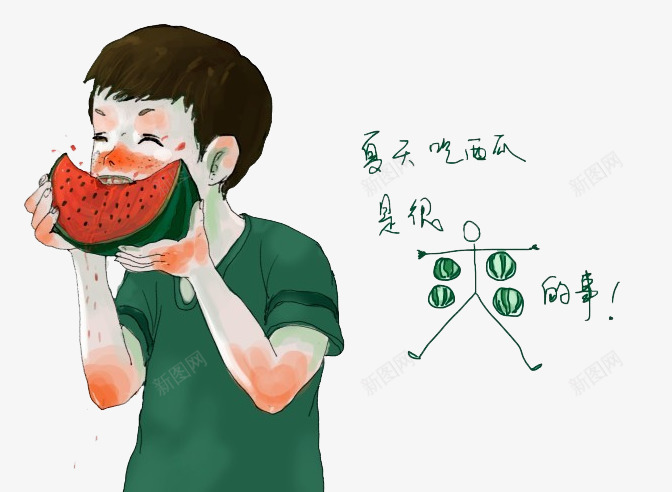 夏日吃西瓜是很爽的事插画png免抠素材_88icon https://88icon.com 夏日吃西瓜是很爽的事 插画 男孩子 西瓜 解渴