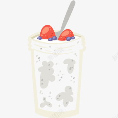 草莓早餐牛奶插画矢量图图标图标
