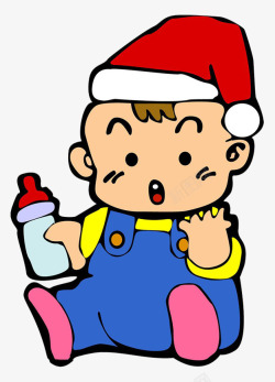 带圣诞帽小孩拿着奶瓶素材