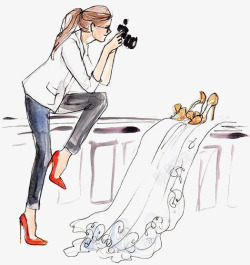 手绘拍高跟鞋的女摄影师素材