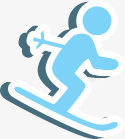 蓝色扁平滑雪小人素材