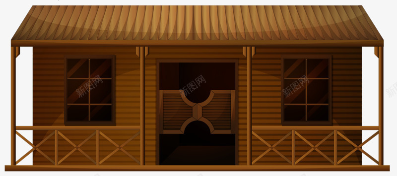 卡通手绘建筑png免抠素材_88icon https://88icon.com 建筑物 木屋 木房子 门窗玻璃
