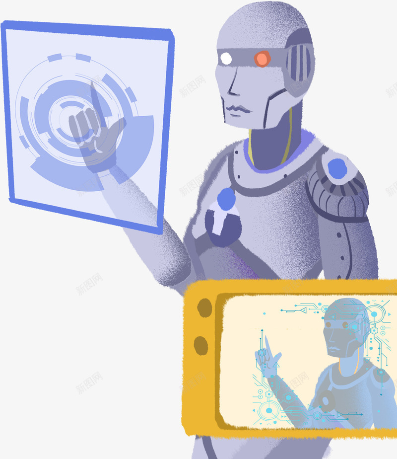 手绘机器人数据信息插画png免抠素材_88icon https://88icon.com 人工智能 手绘 插画 智能 机器人数据信息 科技