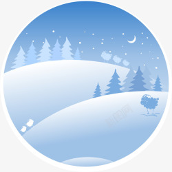 雪地大树唯美蓝色雪景高清图片