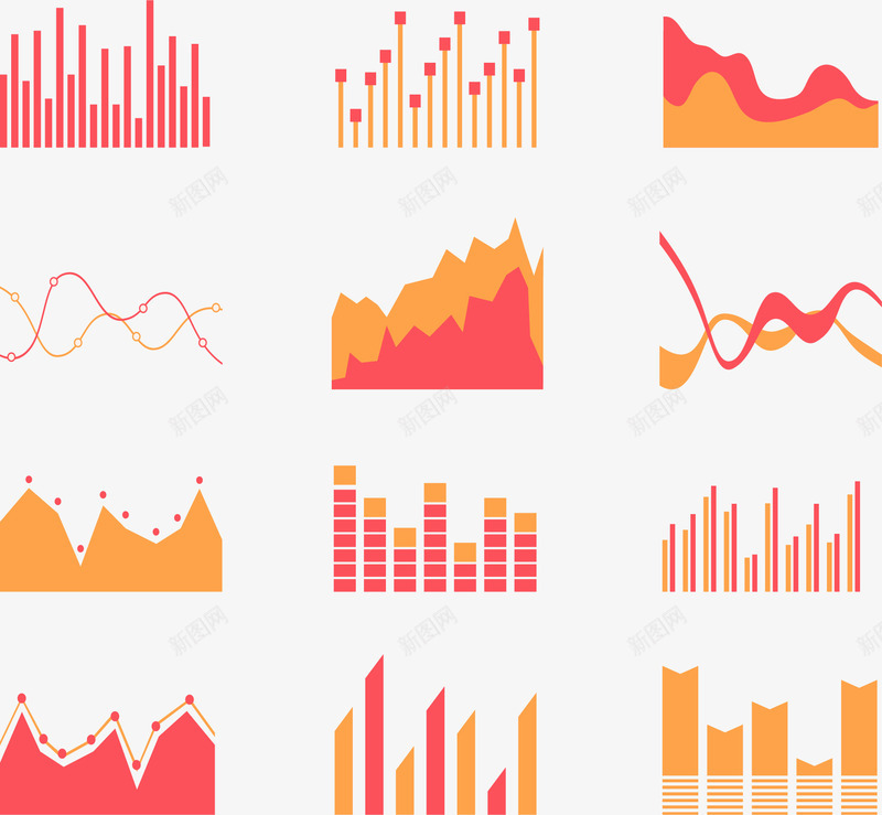 粉橘色数据分析图表png免抠素材_88icon https://88icon.com 信息图表 数据图表 柱形图 矢量素材 面积图