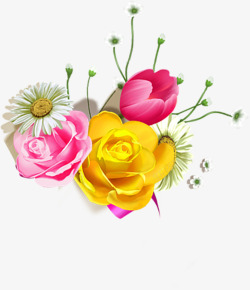 彩色卡通玫瑰花朵菊花素材