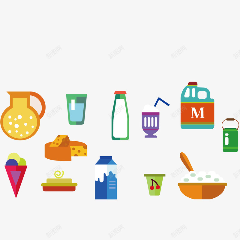 各种牛奶制品矢量图ai免抠素材_88icon https://88icon.com 冰淇淋 奶制品 牛奶 食物 饮品 矢量图