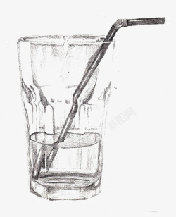 用吸管喝水手绘玻璃杯高清图片