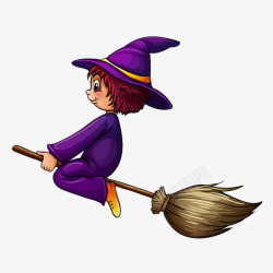 卡通骑着魔法扫帚的小女巫素材