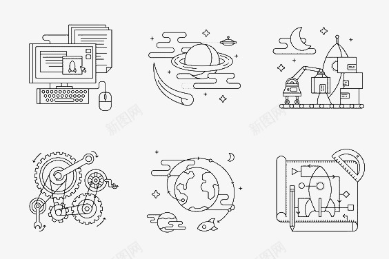 航空png免抠素材_88icon https://88icon.com 卡通 宇宙 扁平化 火箭 线条 航空 齿轮