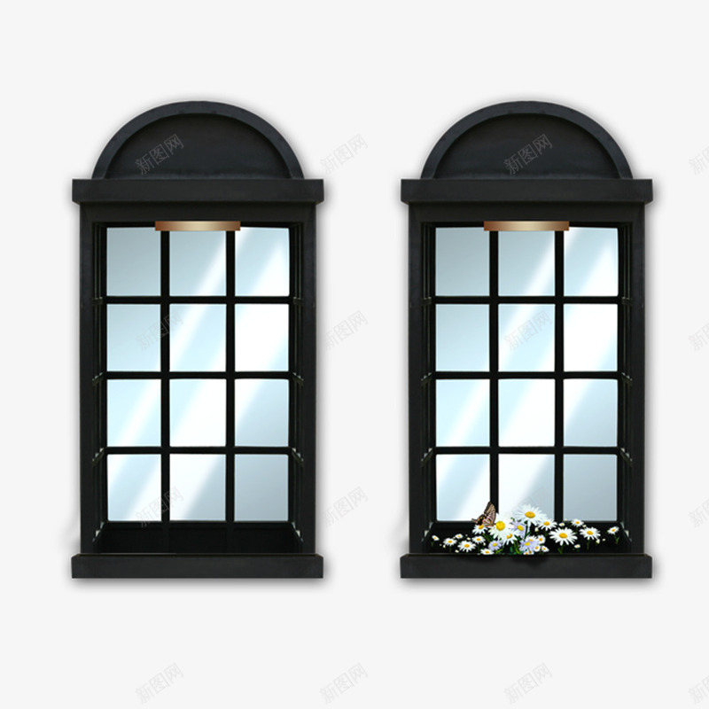黑色木窗鲜花png免抠素材_88icon https://88icon.com 木窗 玻璃 窗户 鲜花