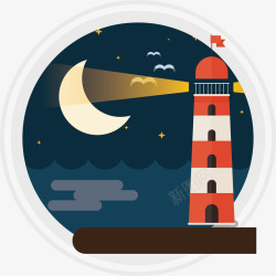 月亮灯塔黑夜灯塔高清图片