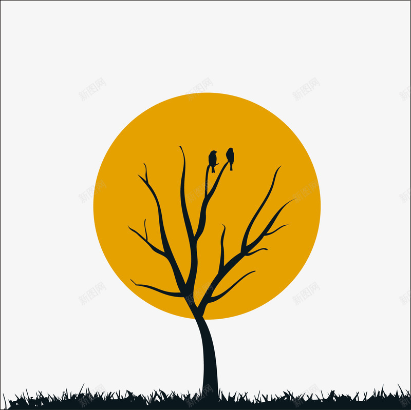 创意月亮树背景png免抠素材_88icon https://88icon.com 剪影 夜晚 树木 植物 绘画 背景 鸟