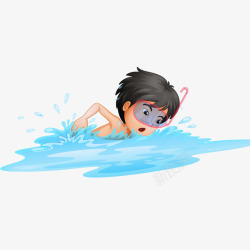 卡通手绘水中游泳的男孩素材