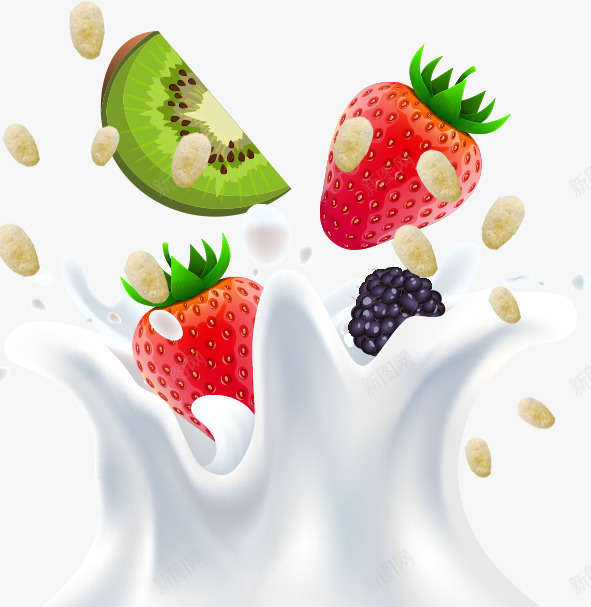 创意牛奶中的水果png免抠素材_88icon https://88icon.com 会跳舞的水果 创意牛奶中的水果 猕猴桃 草莓 食品