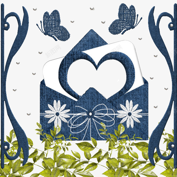 牛仔布料颜色信封png免抠素材_88icon https://88icon.com 信封 植物 爱心 菊花