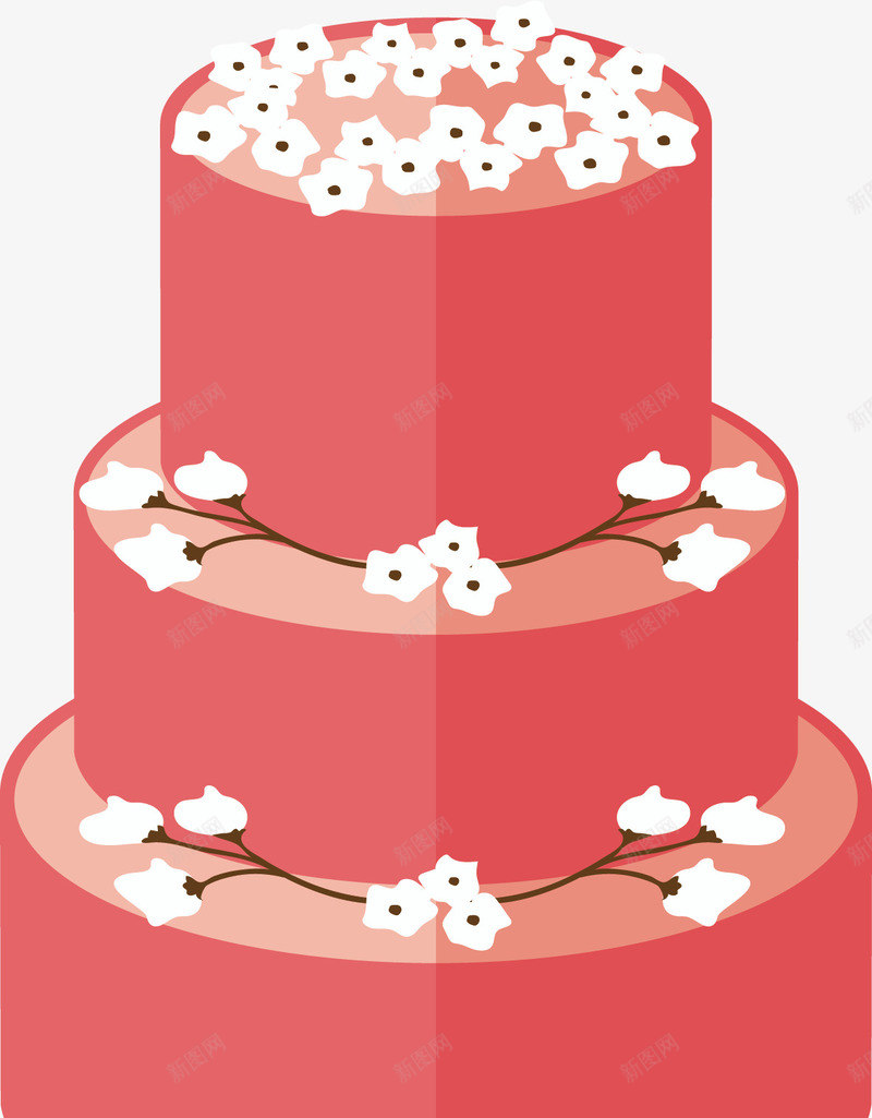 白色花朵装饰蛋糕矢量图eps免抠素材_88icon https://88icon.com 三层蛋糕 婚礼蛋糕 矢量素材 花朵蛋糕 西瓜红 矢量图