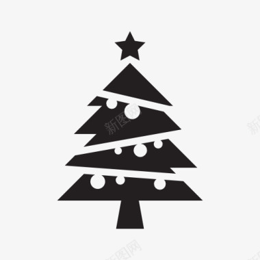 圣诞树黑色五角星圆球图标图标