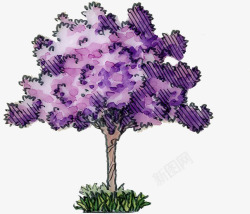 手绘紫色树木个性壁纸素材