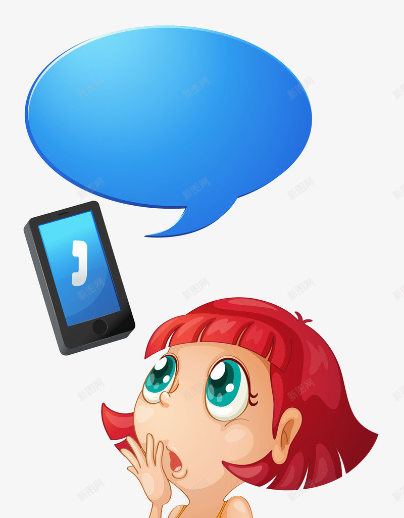 女孩与手机png免抠素材_88icon https://88icon.com 卡通 女孩 手机 提示信息 提示框 文字底框 文字框 文字气泡 文字泡 泡泡框 聊天气泡