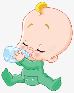 卡通绿衣小婴儿在喝奶素材