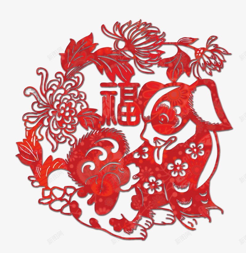 红色狗年纳福剪纸PSD图png免抠素材_88icon https://88icon.com 剪纸 狗年 狗年纳福 红色中国风剪纸小狗 菊花 迎新纳福