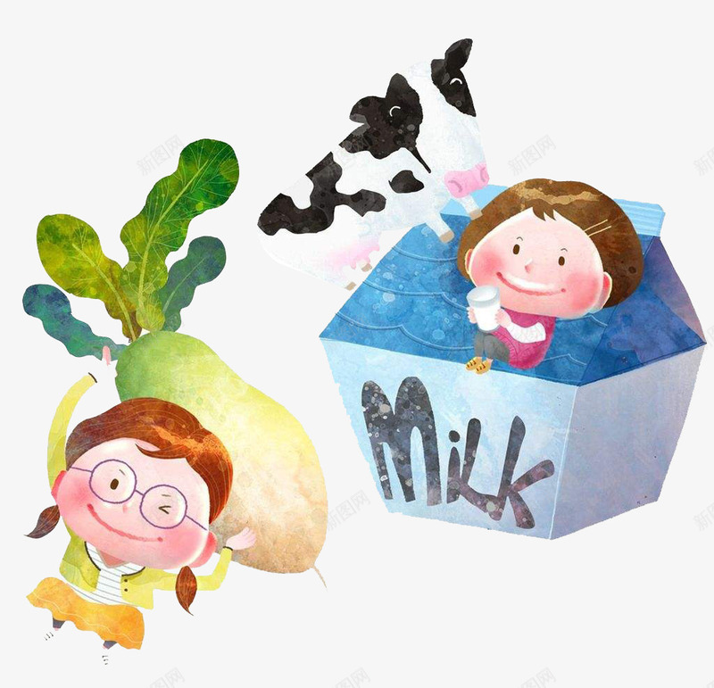 韩国卡通插画女孩奶牛png免抠素材_88icon https://88icon.com 喝牛奶 奶牛 小孩喝奶 小孩子 开心可爱的 有营养的 韩国卡通插画