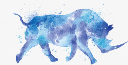 手绘蓝色犀牛海报矢量图素材
