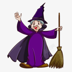 卡通拿着魔法扫帚的老女巫素材